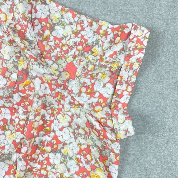 Penningtons Blouse Womens 2X Button Down Floral Orange White Tunic Flowy V-Neck - Picture 5 of 11